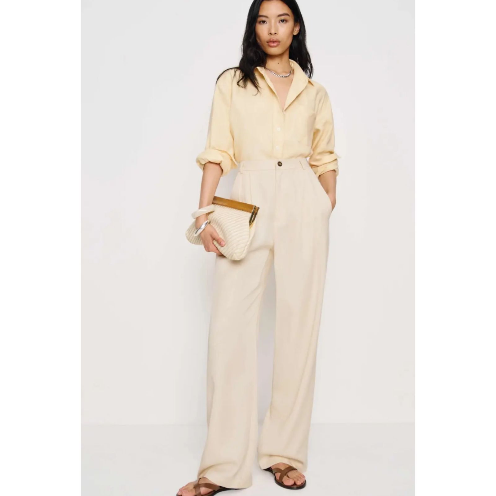Reformation Mason Wide Leg Pleated Pant Cream Color Preppy Old Money Size 6p